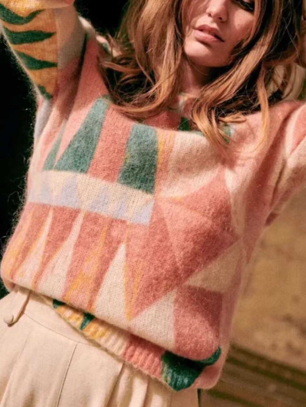 NWT Sezane Alban Jumper XSmall Sweater Pink Beige Limited Edition Artistic Frenc